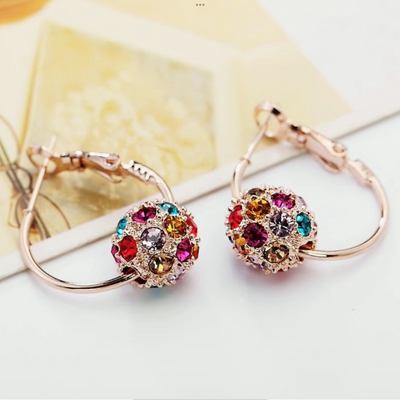Any 3/$25! Gold Multi-Color Crystal Ball Hoop Earrings - Picture 2 of 7
